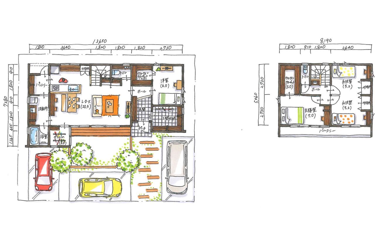 パントリーのあるのびのびと暮らせる2階建ての住まい